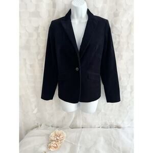 Talbots Velvet Blazer 4 PETITE Navy Blue Equestrian Single Button Cropped Preppy